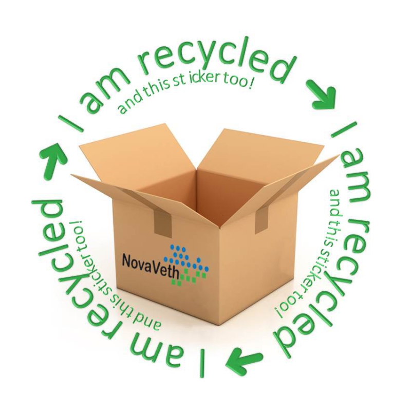 recyclebare sticker op kartonnen doos